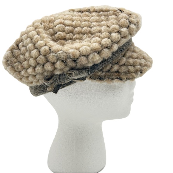 LaFenice Wool Blend Paperboy Cap Hat O/S Brim Slouchy Tan Gray Italy Artsy Boho - Picture 2 of 9
